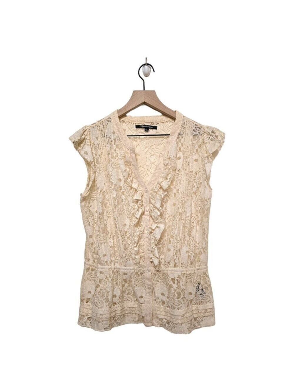 Magnolia Lane Ivory Lace V-Neck Cap Sleeve Cottagecore Blouse Sz M
